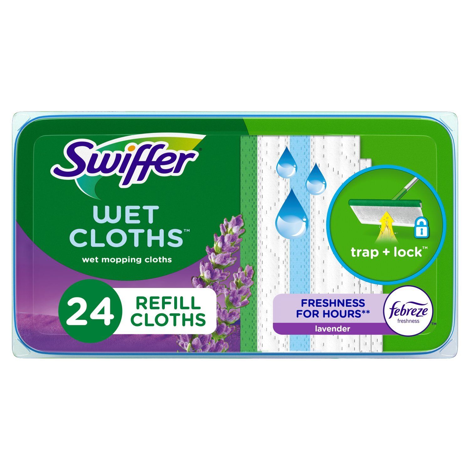 Swiffer Sweep + Mop, Wet Pads Refill, Floor Cleaner, Cleaning Cloths, Lavender, 24ct
