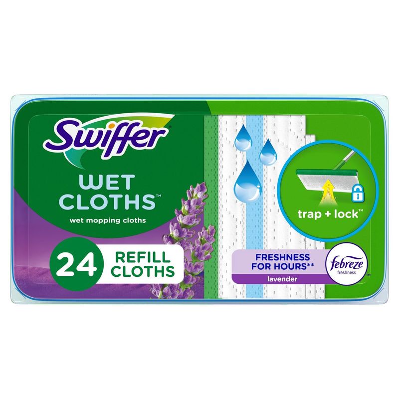 Swiffer Sweep + Mop, Wet Pads Refill, Floor Cleaner, Cleaning Cloths, Lavender, 24ct