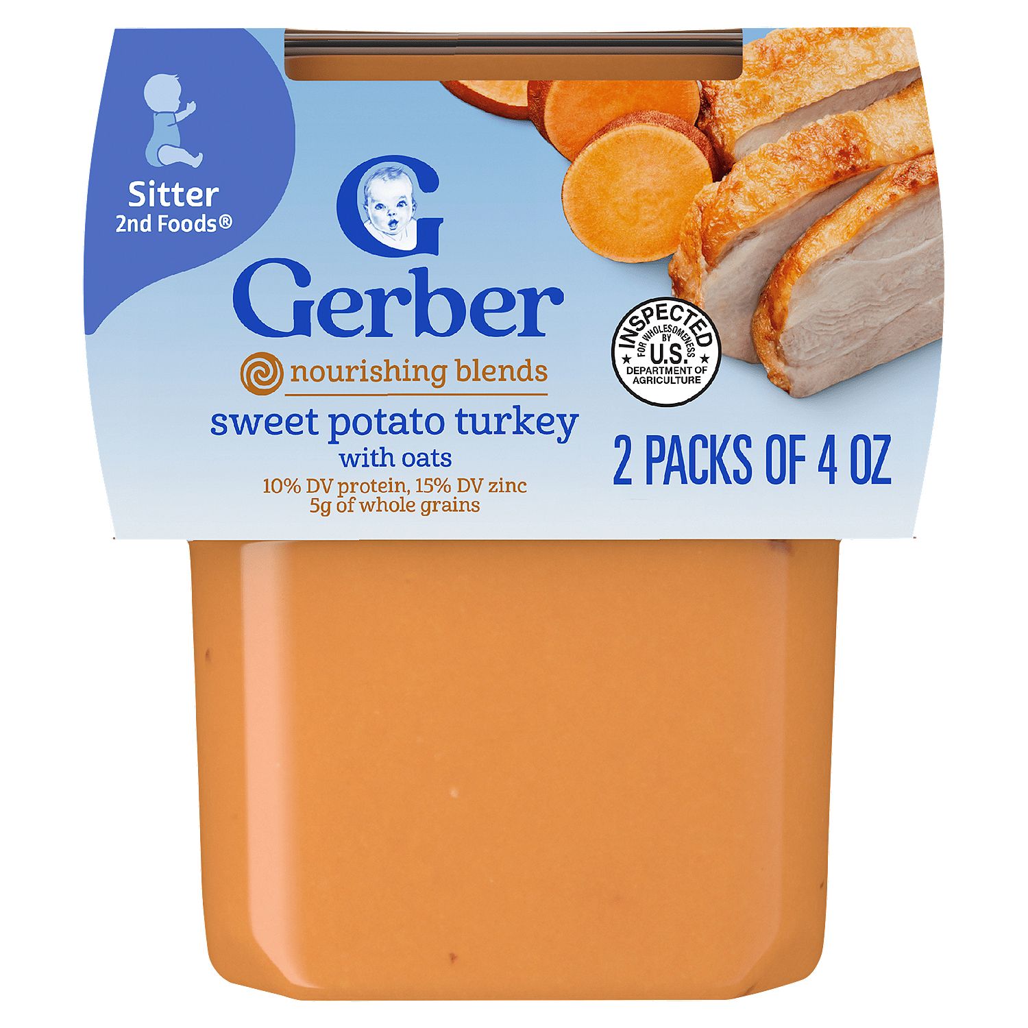 Gerber 2nd Foods Sweet Potato Turkey with Oats Nourishing Blends Baby Food, Sitter, 4 oz, 2 count