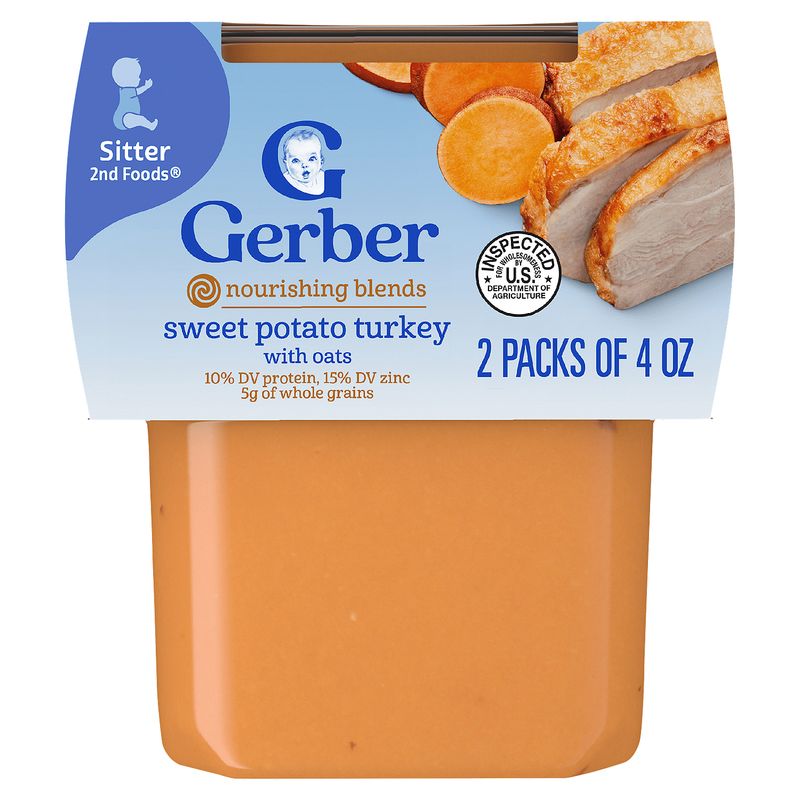 Gerber 2nd Foods Sweet Potato Turkey with Oats Nourishing Blends Baby Food, Sitter, 4 oz, 2 count