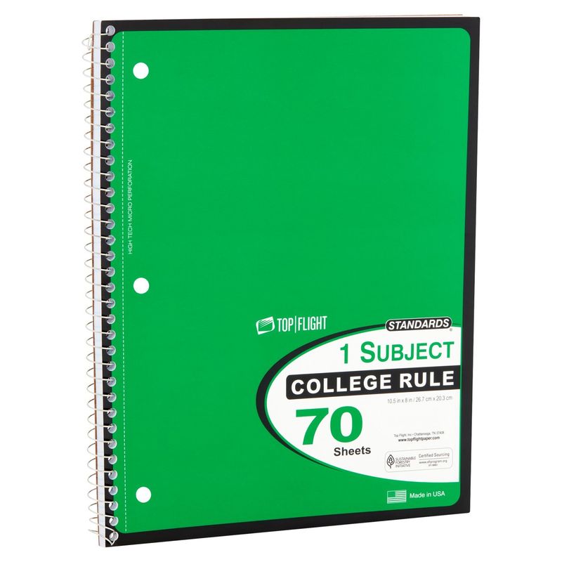 Top Flight Standards 1 Subject College Rule Notebook, 70 count