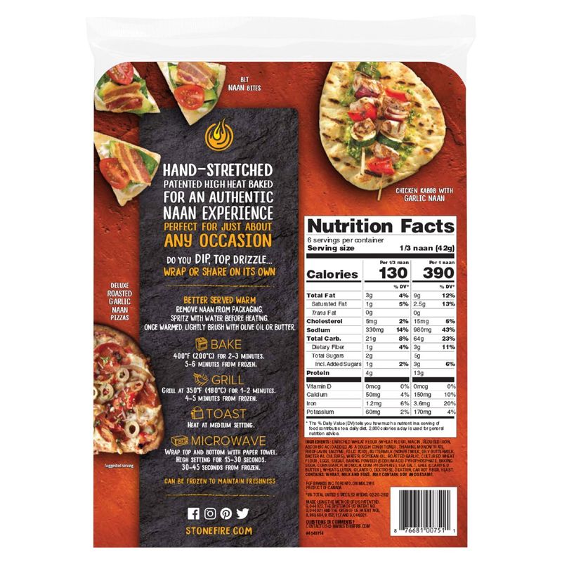 Stonefire Roasted Garlic Naan, 2 count, 8.8 oz