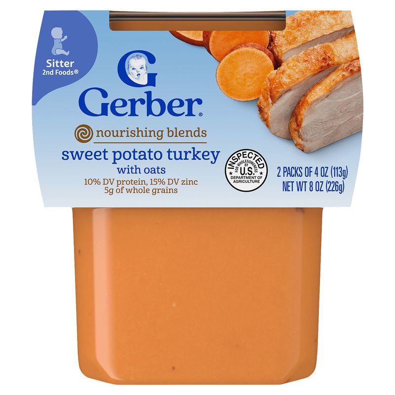 Gerber 2nd Foods Sweet Potato Turkey with Oats Nourishing Blends Baby Food, Sitter, 4 oz, 2 count