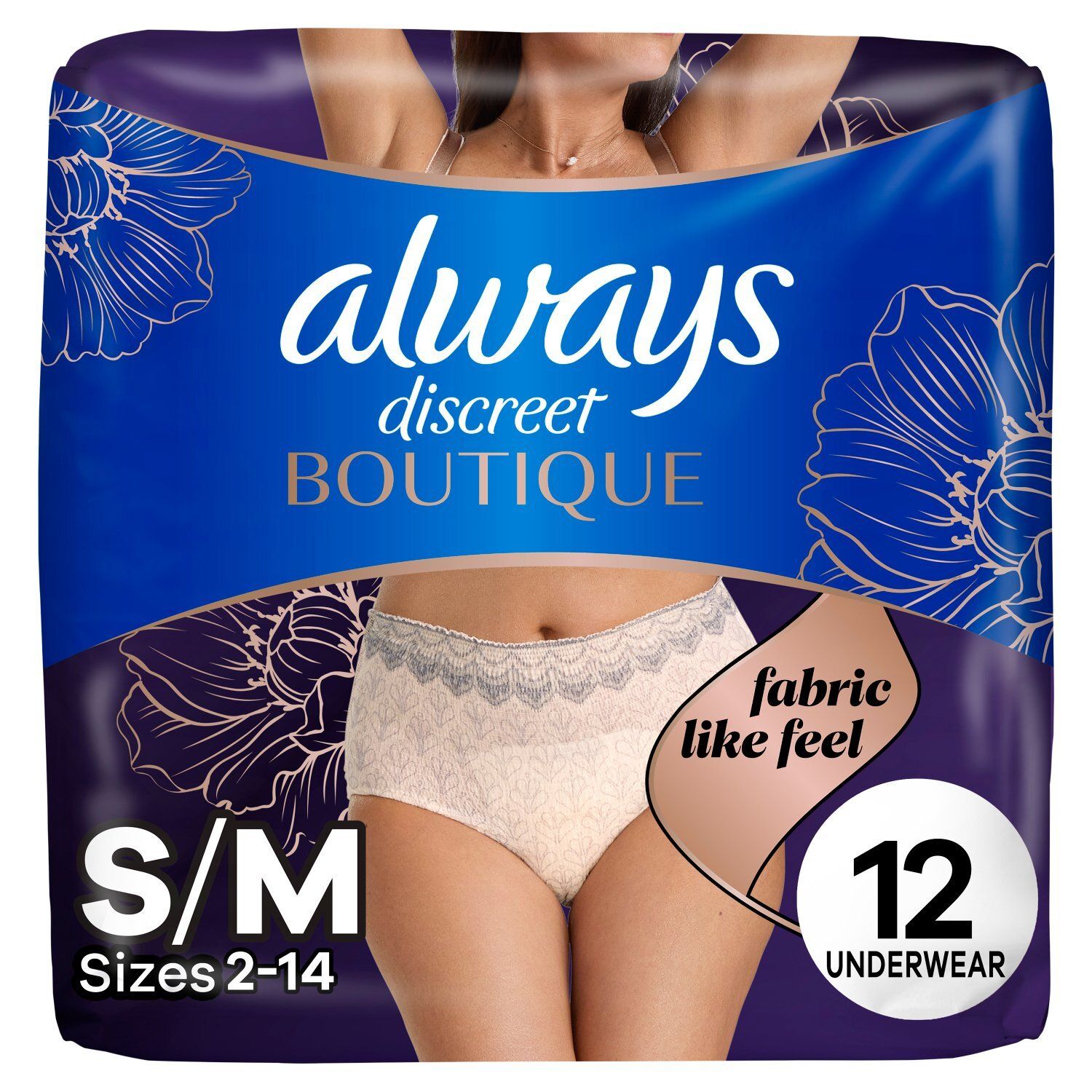 Always Discreet Boutique Maximum Underwear, Size S/M, 12 count