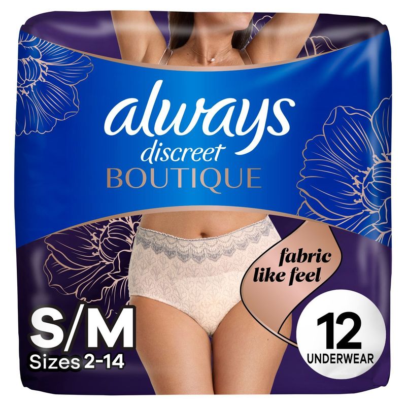 Always Discreet Boutique Maximum Underwear, Size S/M, 12 count
