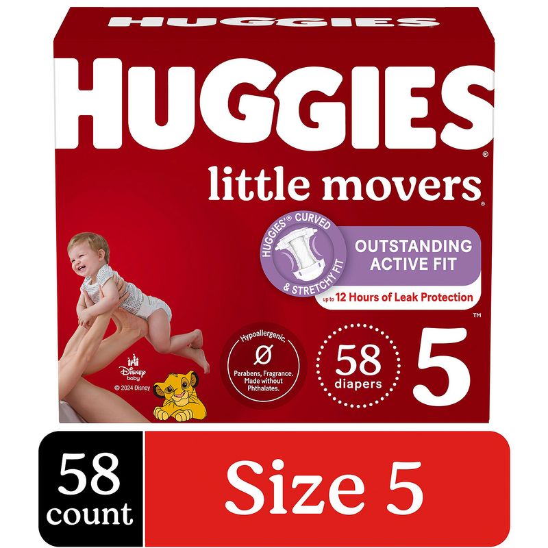 Huggies Little Movers Diapers, Size 5, Over 27 lb, 58 count