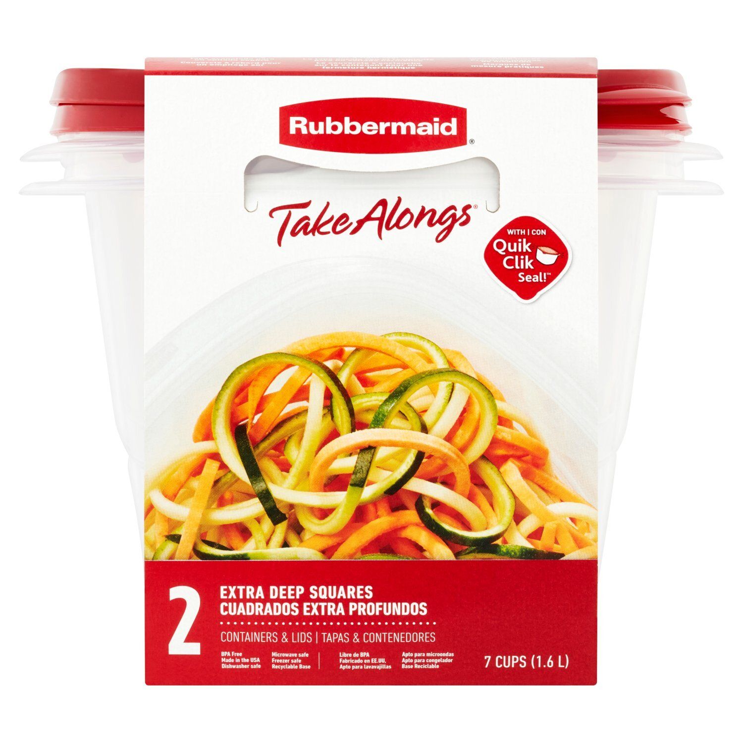 Rubbermaid Take Alongs Extra Deep Squares 7 Cups Containers &amp; Lids, 2 count