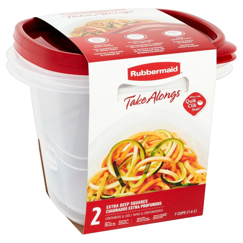 Rubbermaid Take Alongs Extra Deep Squares 7 Cups Containers &amp; Lids, 2 count