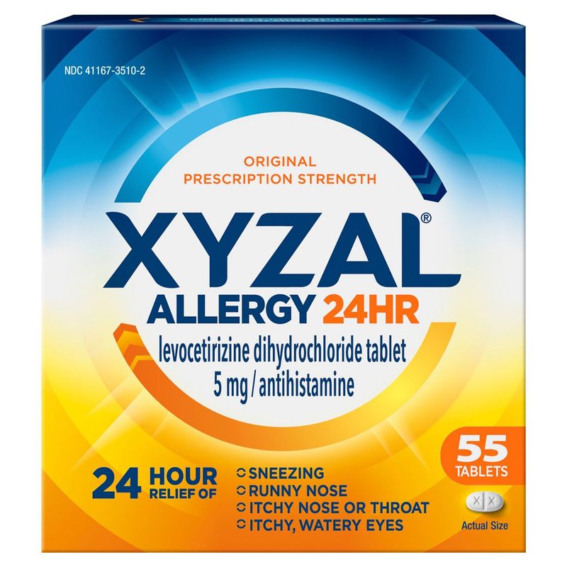 Xyzal Original Prescription Strength 24hr Allergy Tablets, 5 mg, 55 count