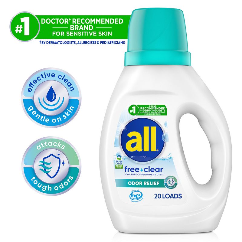 All free clear Liquid Laundry Detergent, Free Clear with Odor Relief, 30 Ounces, 20 Loads