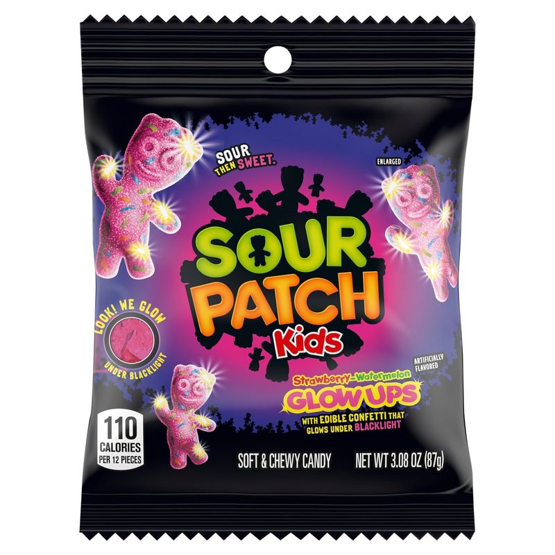 Sour Patch Kids Strawberry-Watermelon Glow Ups Soft &amp; Chewy Candy, 3.08 oz