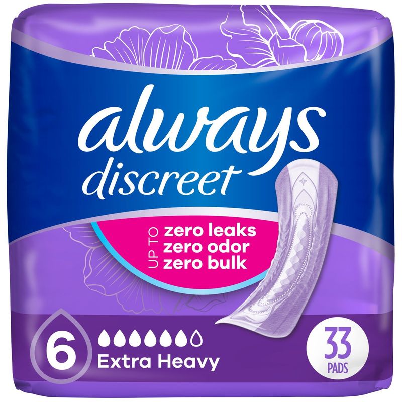 Always Discreet Adult Incontinence Pads for Women, Extra Heavy Absorbency, Regular Length, Postpart