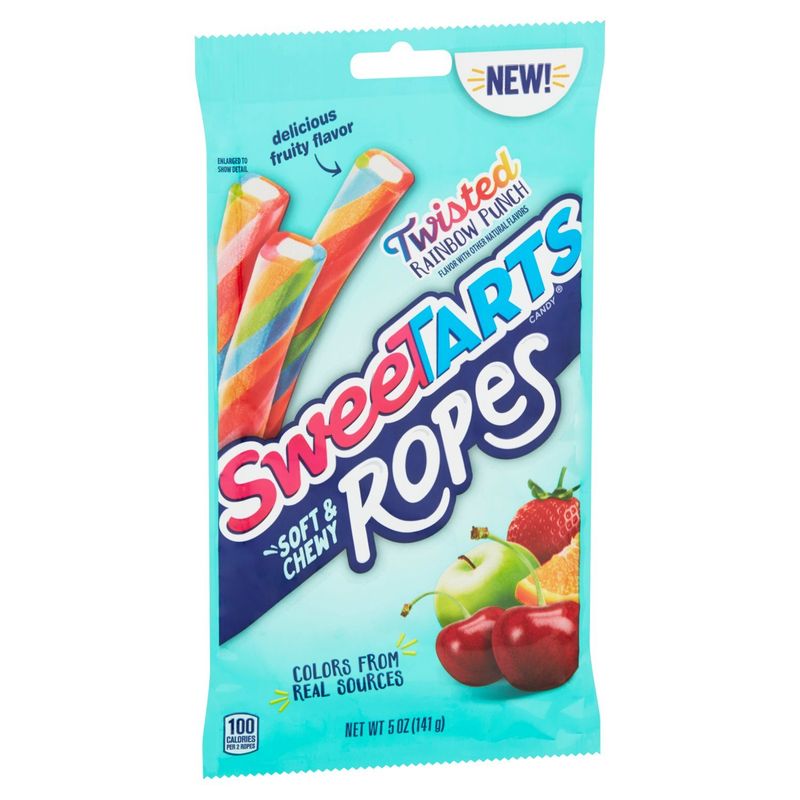 SweeTarts Twisted Rainbow Punch Soft &amp; Chewy Ropes Candy, 5 oz