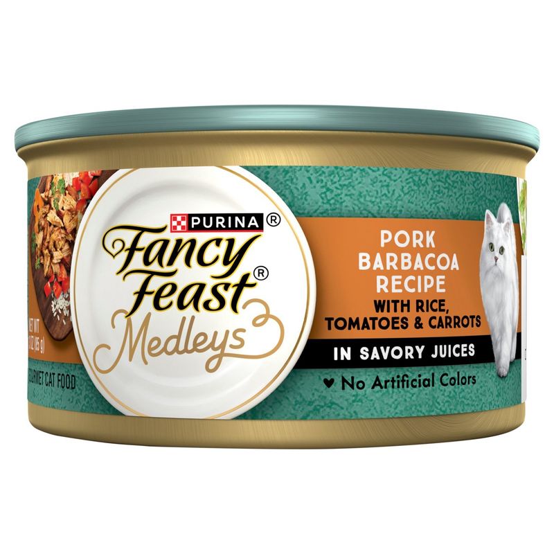 Purina Fancy Feast Medleys Pork Barbacoa Recipe in Savory Juices Gourmet Cat Food, 3 oz