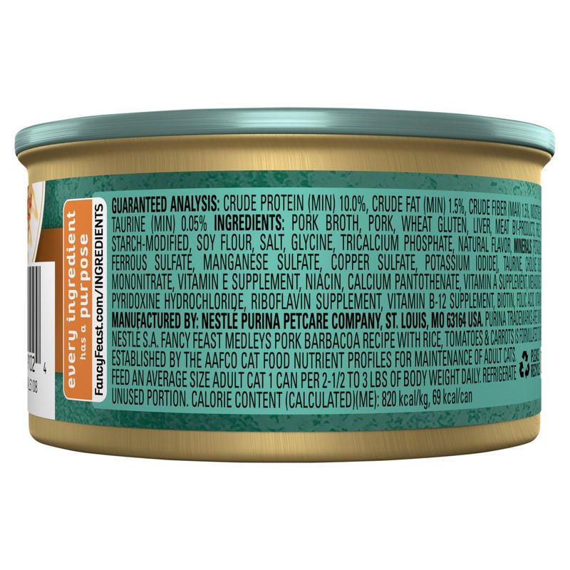Purina Fancy Feast Medleys Pork Barbacoa Recipe in Savory Juices Gourmet Cat Food, 3 oz