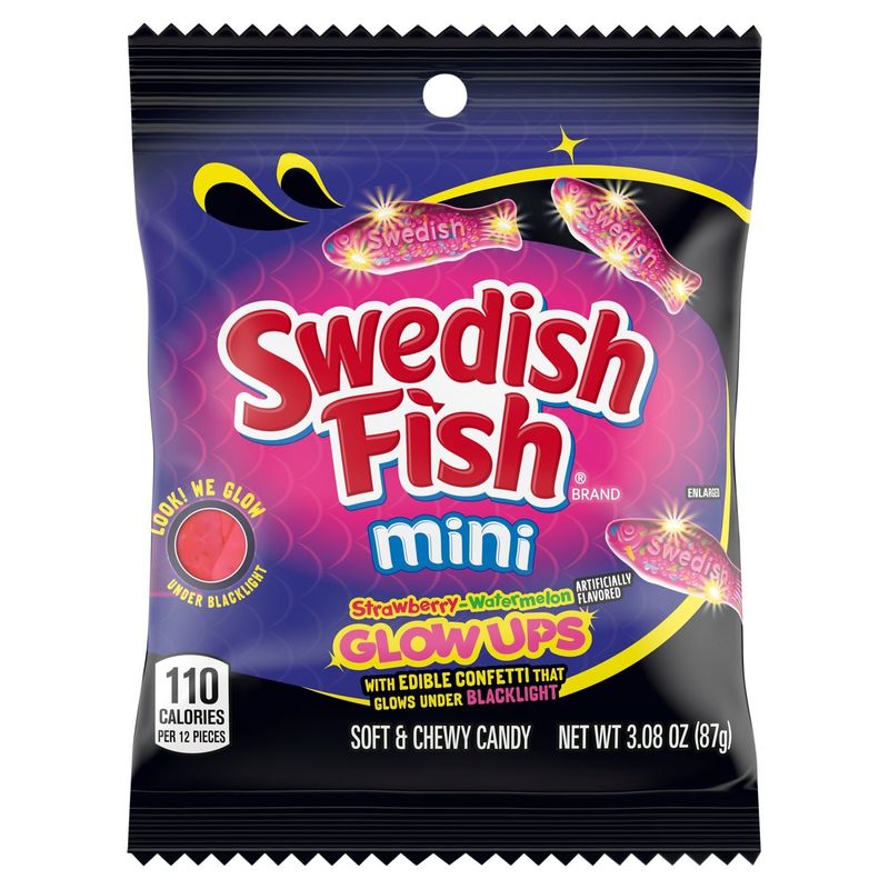 Swedish Fish Mini Strawberry-Watermelon Glow Ups Soft &amp; Chewy Candy, 3.08 oz