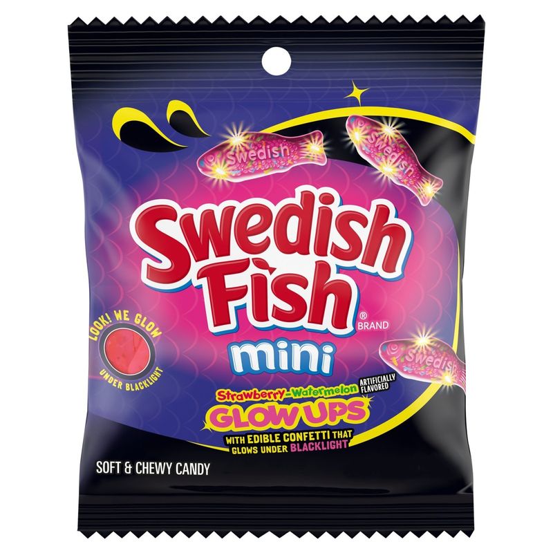 Swedish Fish Mini Strawberry-Watermelon Glow Ups Soft &amp; Chewy Candy, 3.08 oz