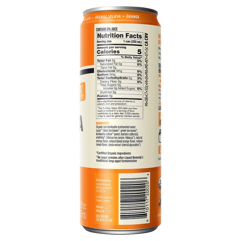 Liquid Remedy Organic Orange Splash Kombucha, 12 fl oz
