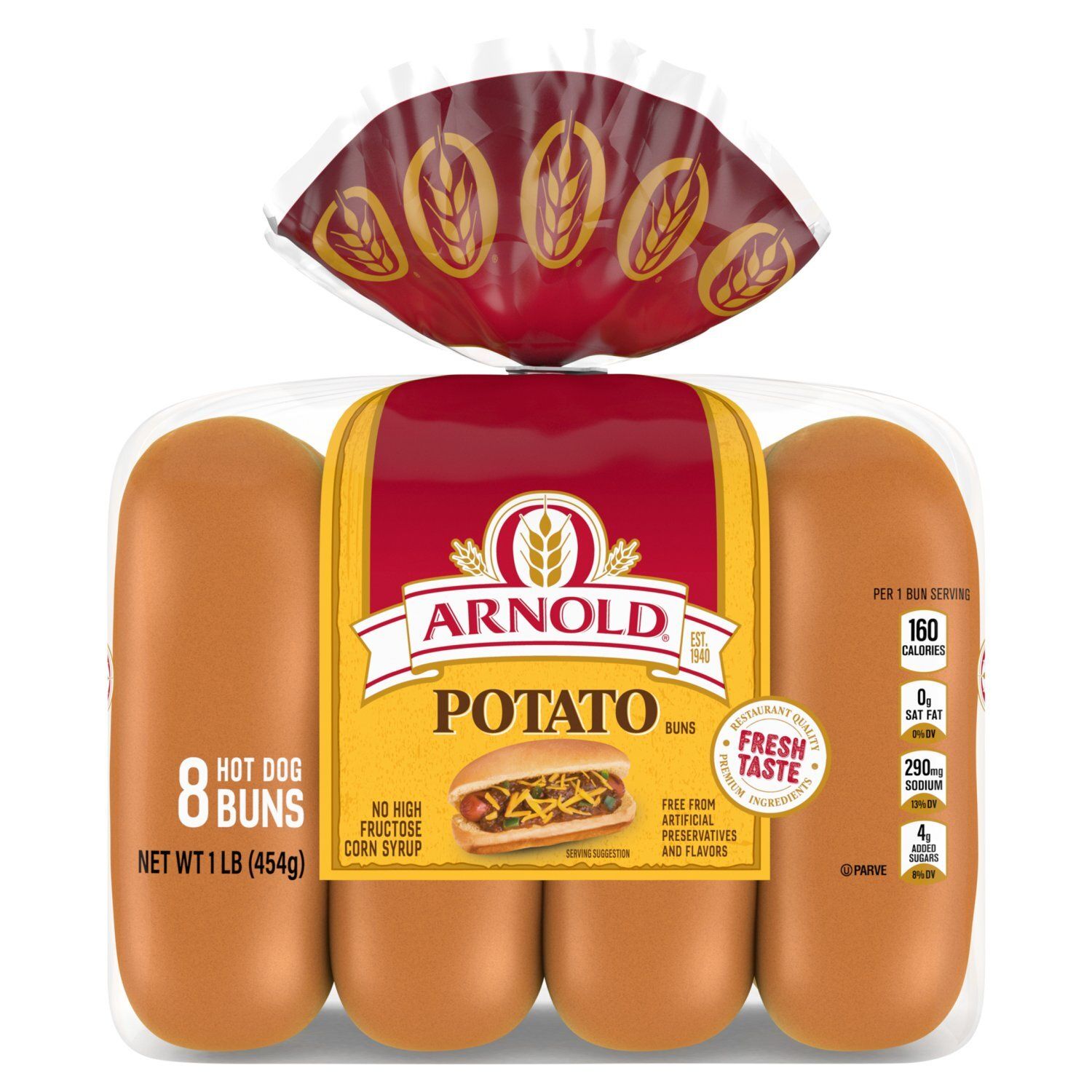 Arnold Potato Hot Dog Buns, 8 count, 1 lb