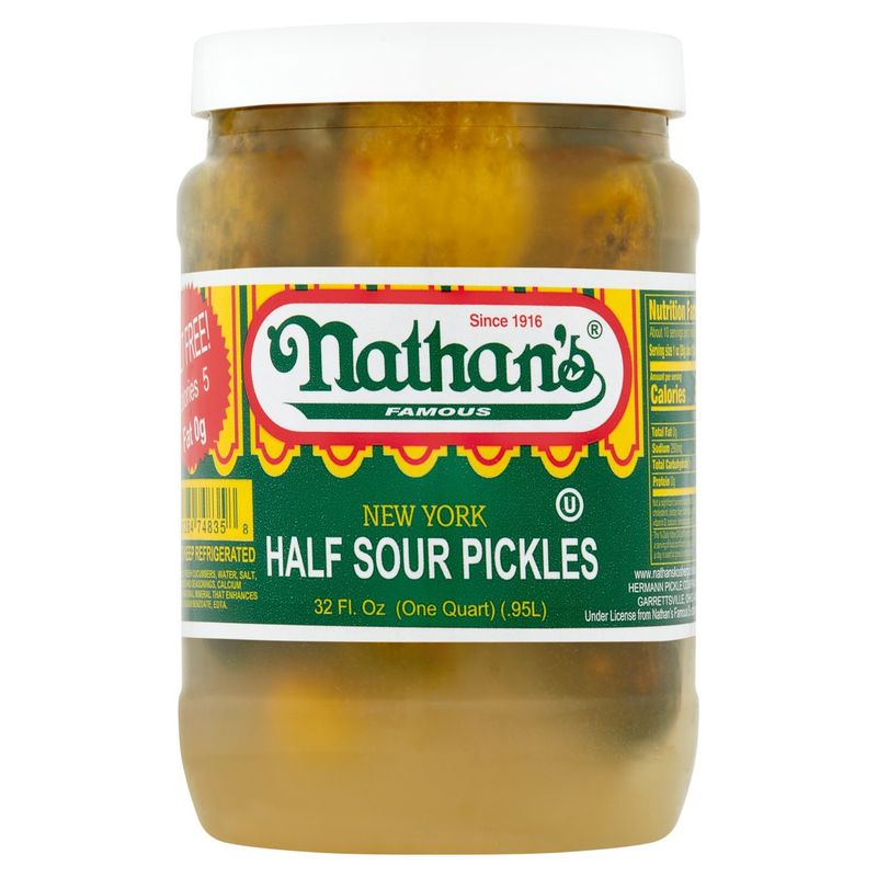Nathan's Famous New York Half Sour Pickles, 32 fl oz