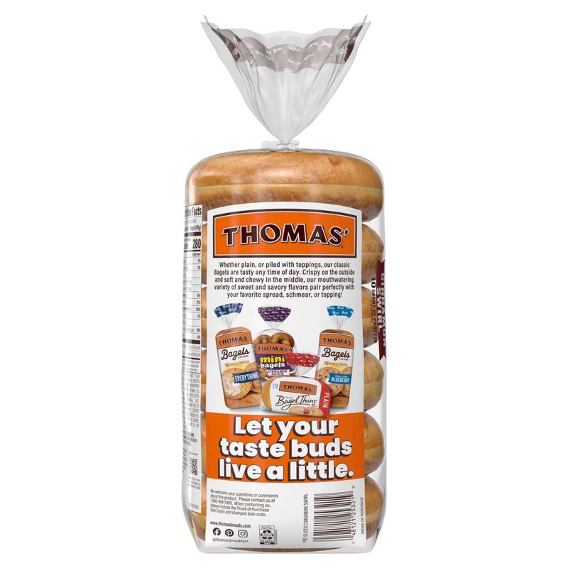 Thomas' Cinnamon Swirl Bagels, 6 count, 1 lb 4 oz