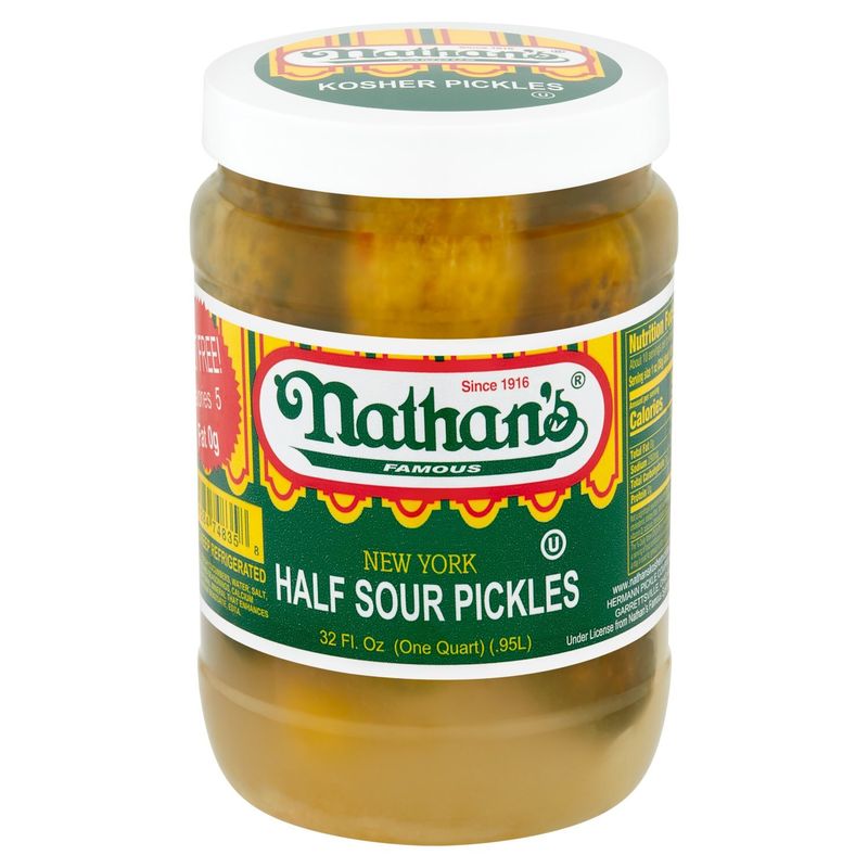 Nathan's Famous New York Half Sour Pickles, 32 fl oz