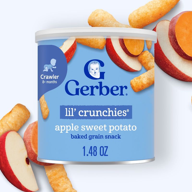Gerber Lil' Crunchies Apple Sweet Potato Baked Grain Snack Baby Food, Crawler 8+ months, 1.48 oz