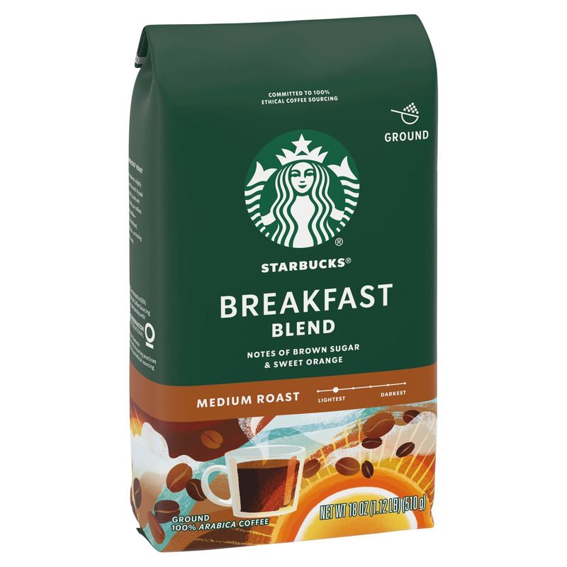 Starbucks Breakfast Blend Medium Roast Ground Coffee, 18 oz
