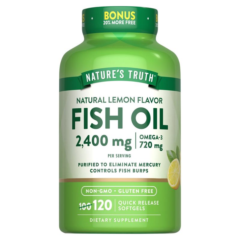 Nature's Truth Natural Lemon Flavor Fish Oil Dietary Supplement, 2,400 mg, 120 count
