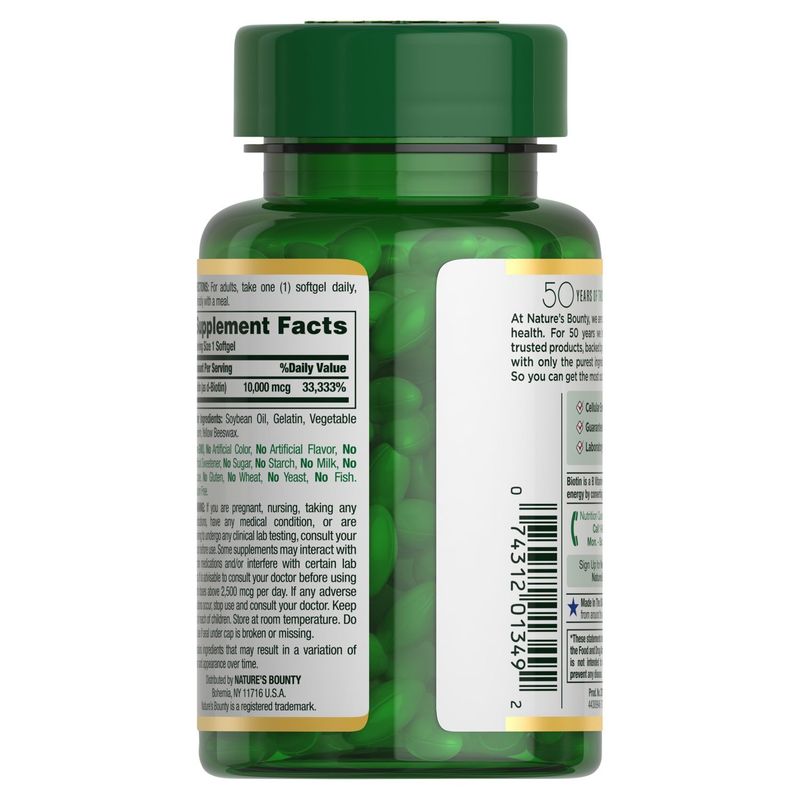 Nature's Bounty Biotin Vitamin Supplement Value Pack, 10,000 mcg, 180 count
