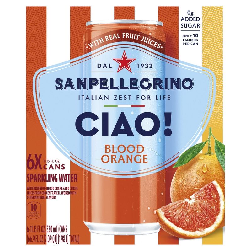 Sanpellegrino Ciao! Blood Orange Sparkling Water, 11.15 fl oz, 6 count
