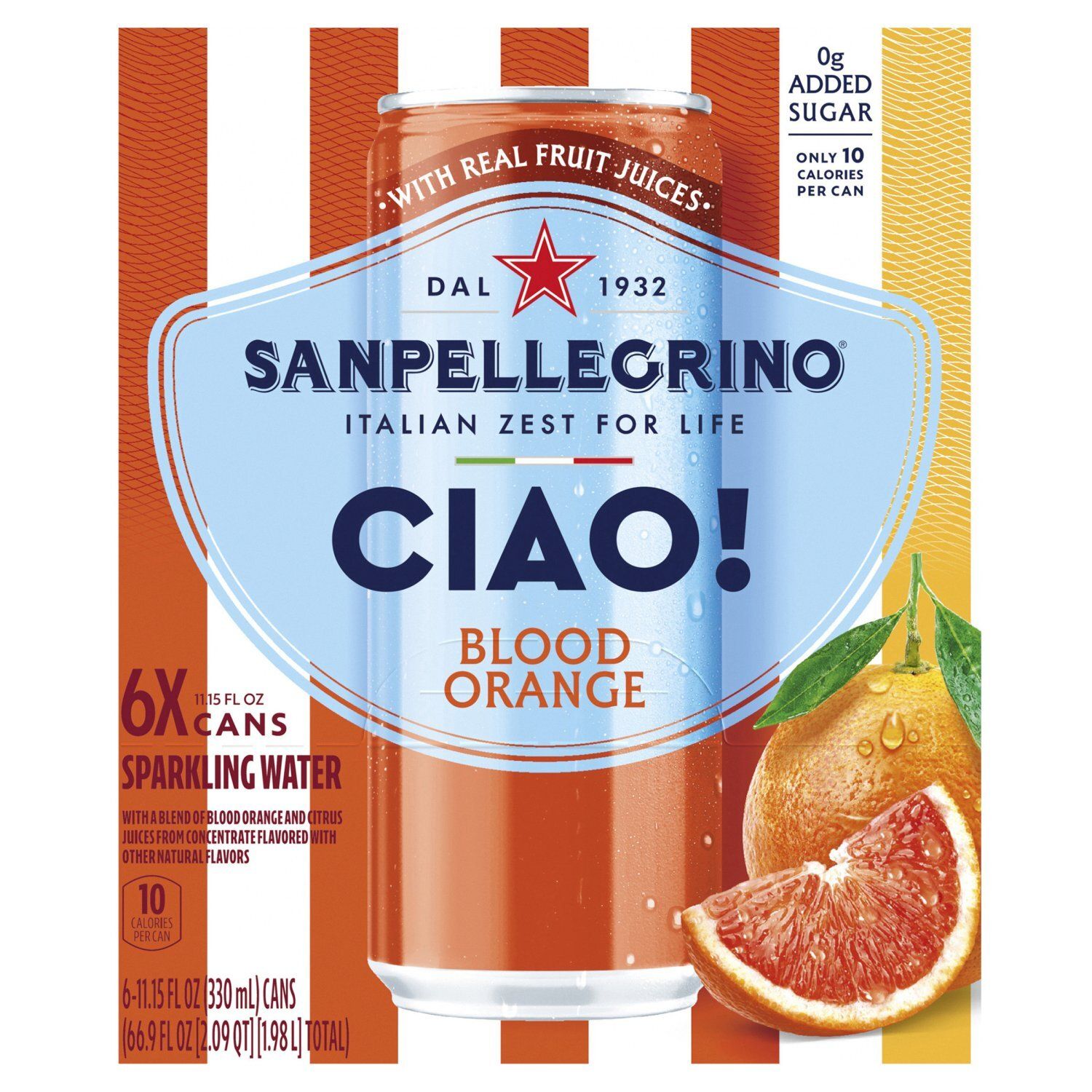 Sanpellegrino Ciao! Blood Orange Sparkling Water, 11.15 fl oz, 6 count