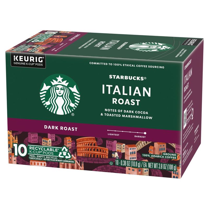 Starbucks Italian Dark Roast Ground Coffee K-Cup Pods, 0.38 oz, 10 count