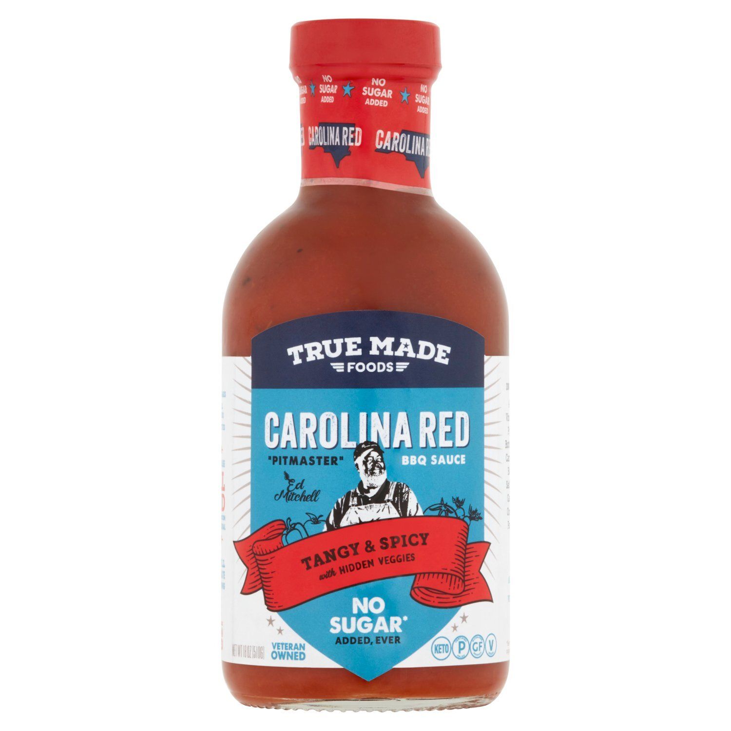 True Made Foods Carolina Red Tangy &amp; Spicy No Sugar BBQ Sauce, 18 oz