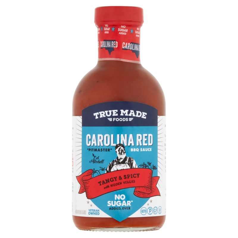True Made Foods Carolina Red Tangy &amp; Spicy No Sugar BBQ Sauce, 18 oz