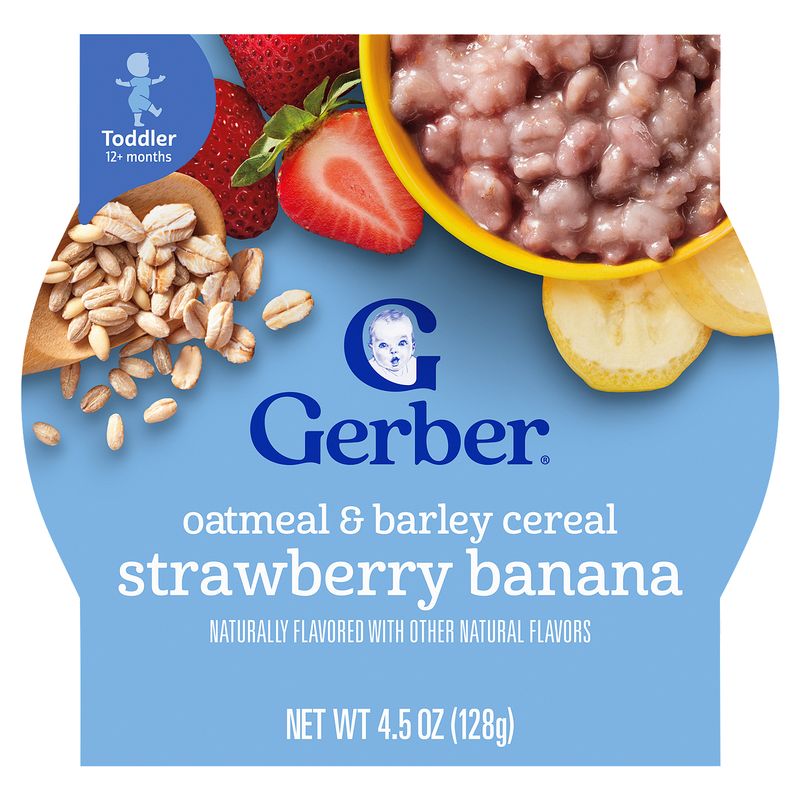 Gerber Strawberry Banana Oatmeal &amp; Barley Cereal Baby Food, Toddler 12+ months, 4.5 oz