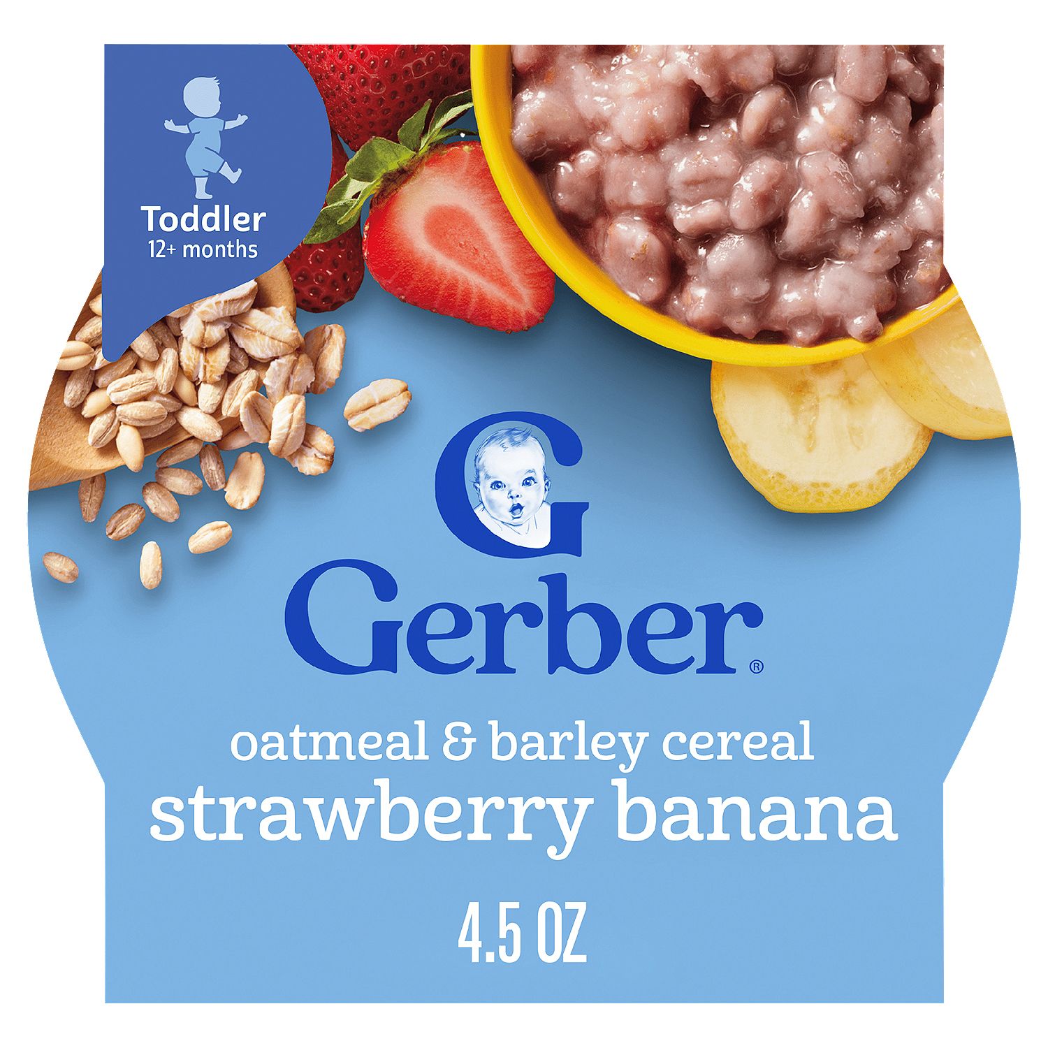 Gerber Strawberry Banana Oatmeal &amp; Barley Cereal Baby Food, Toddler 12+ months, 4.5 oz