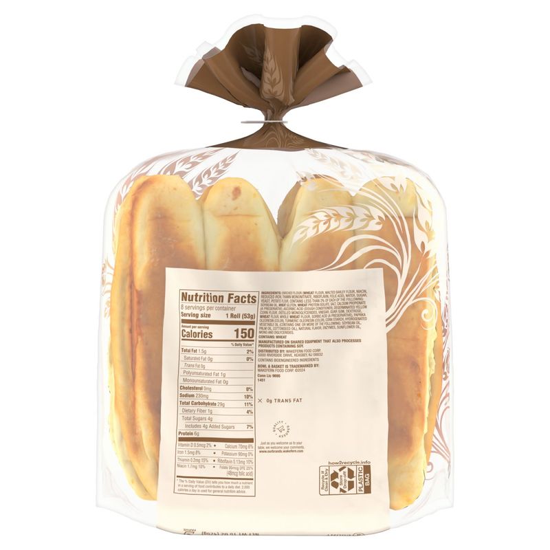 Bowl &amp; Basket Enriched Sliced Potato Hotdog Rolls, 8 count, 15 oz