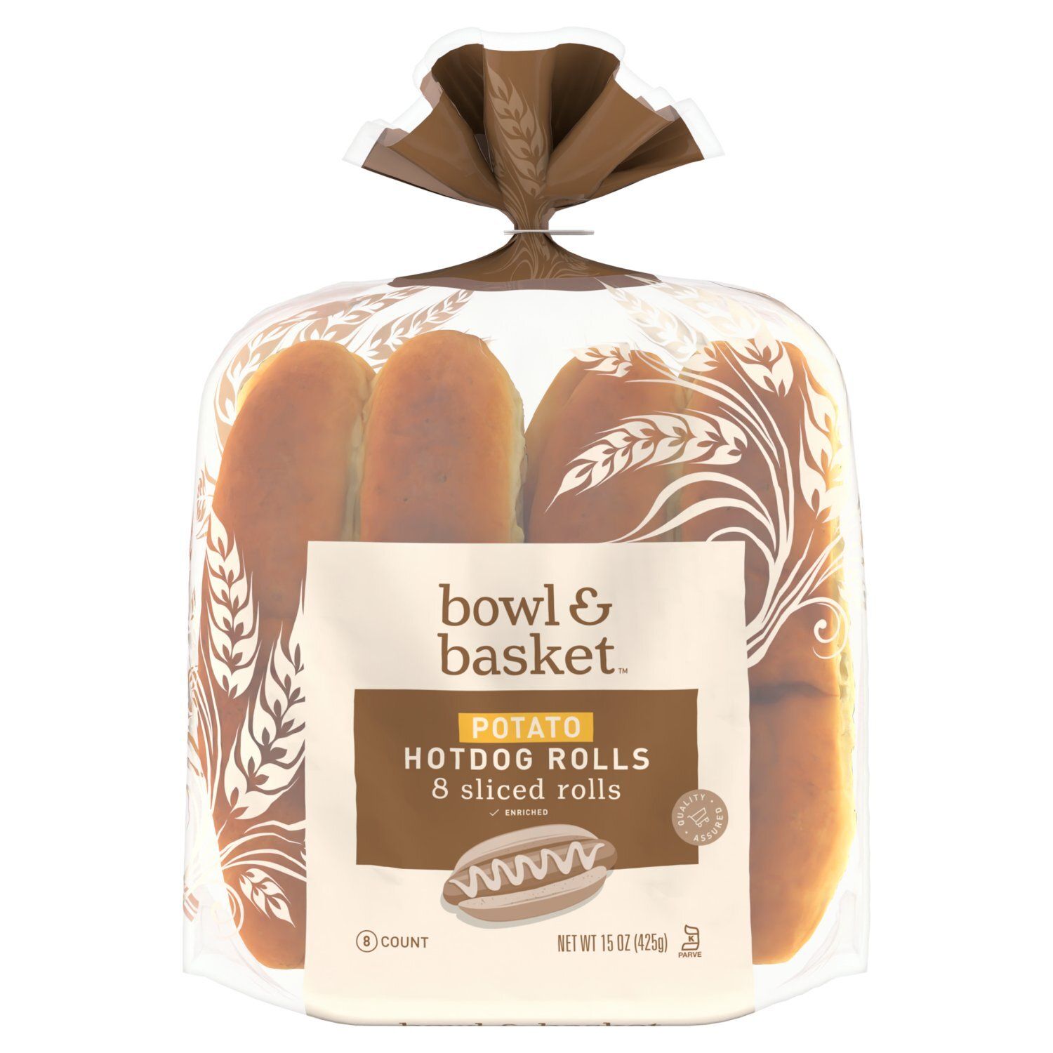 Bowl &amp; Basket Enriched Sliced Potato Hotdog Rolls, 8 count, 15 oz