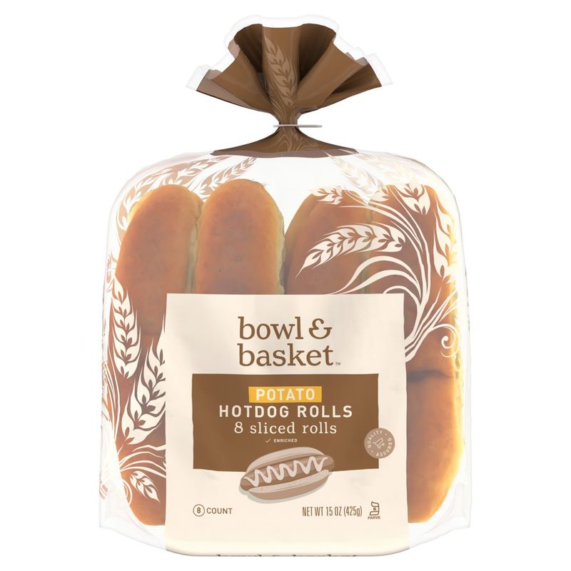 Bowl &amp; Basket Enriched Sliced Potato Hotdog Rolls, 8 count, 15 oz