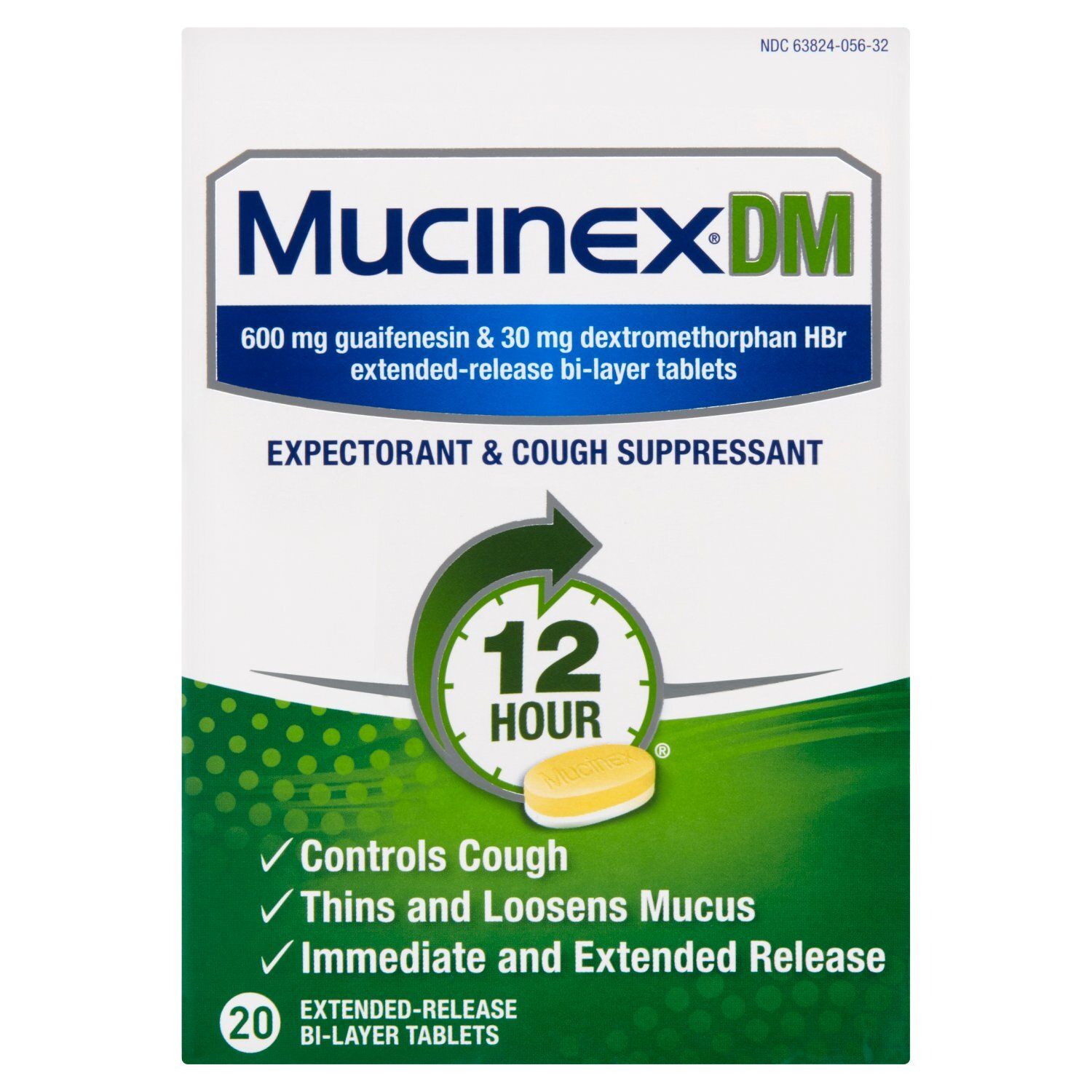 Mucinex DM Expectorant &amp; Cough Suppressant Extended-Release Bi-Layer Tablets, 600 mg, 20 count
