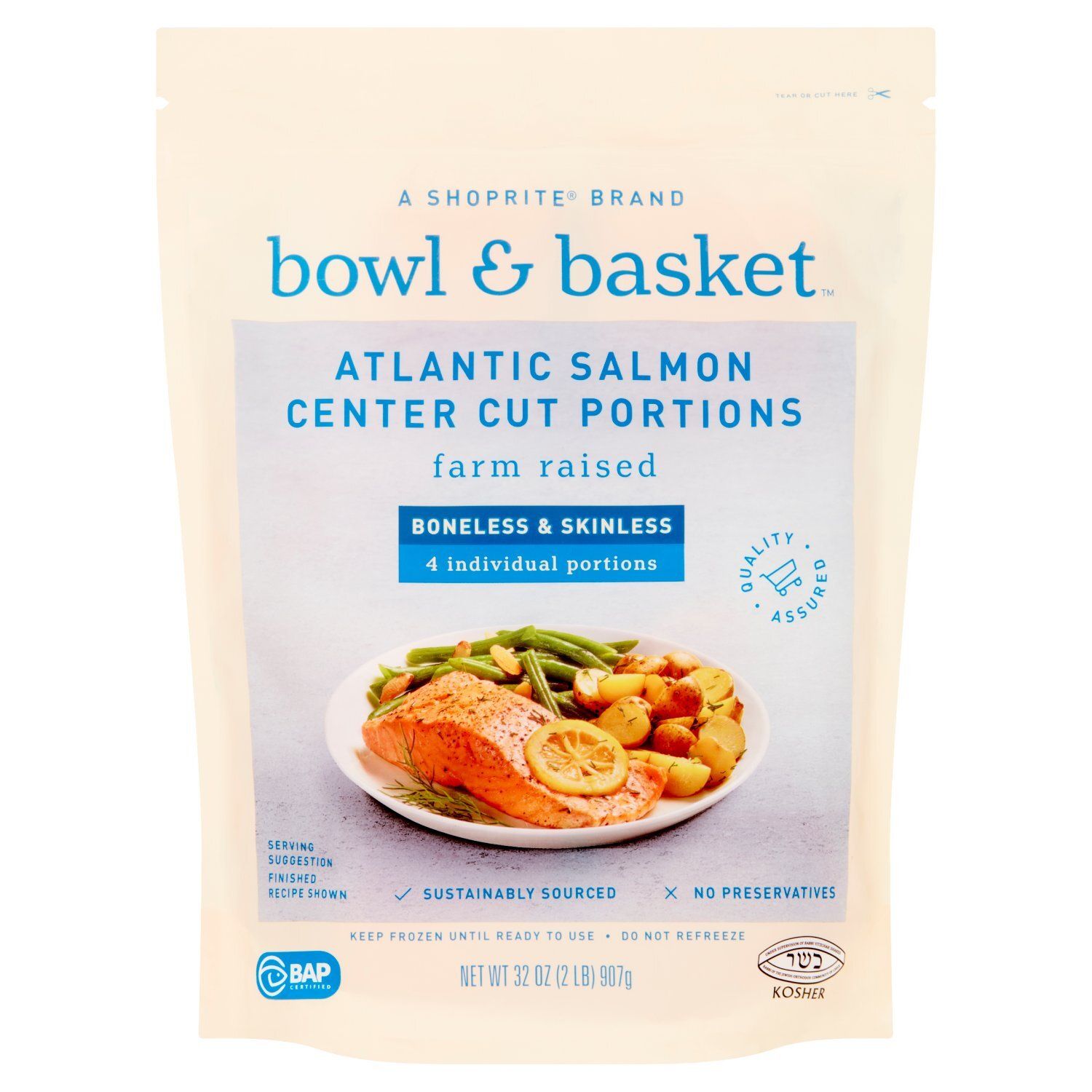 Bowl &amp; Basket Atlantic Salmon Center Cut Portions Boneless &amp; Skinless, 32 oz