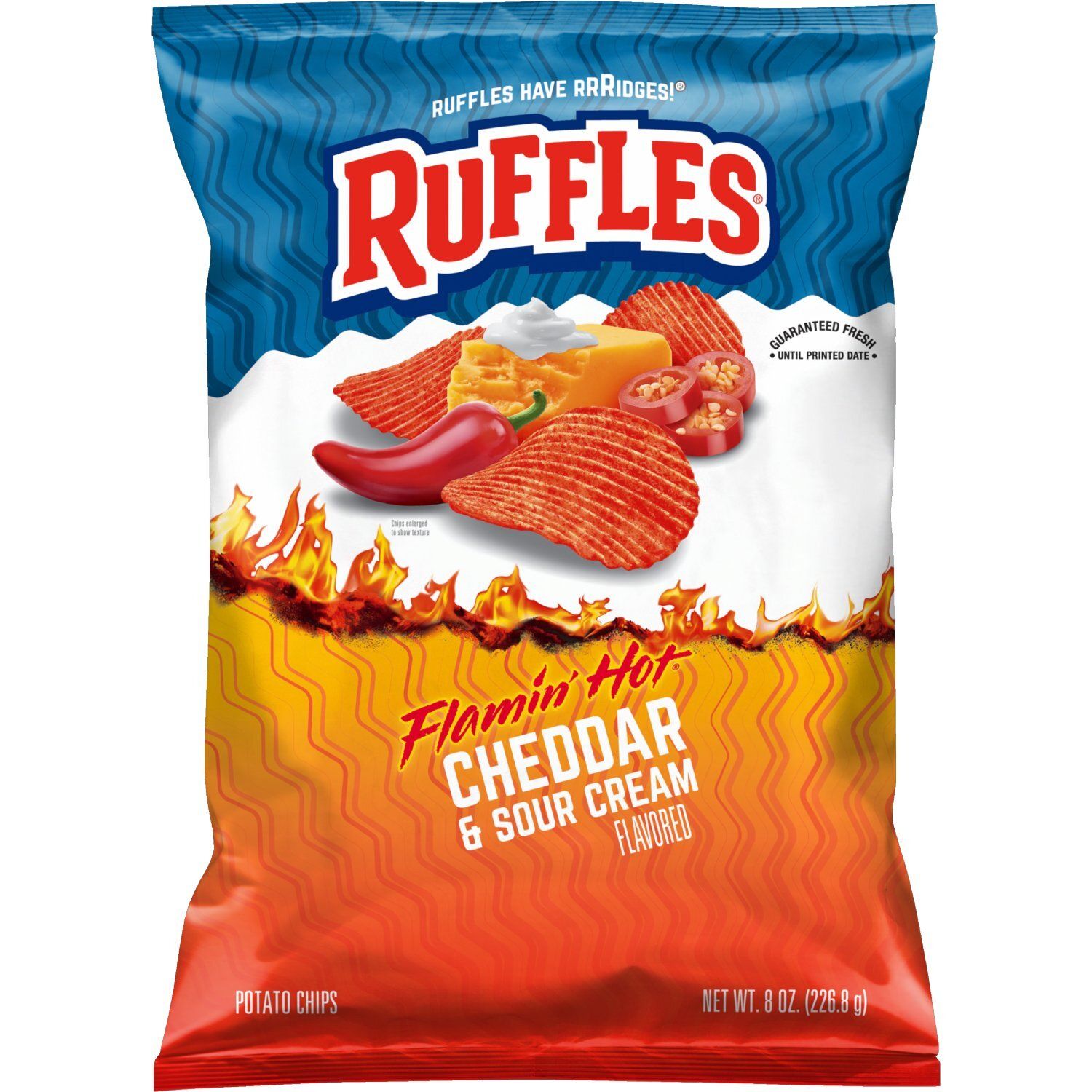 Ruffles Potato Chips Flamin' Hot Cheddar &amp; Sour Cream Flavored 8 Oz