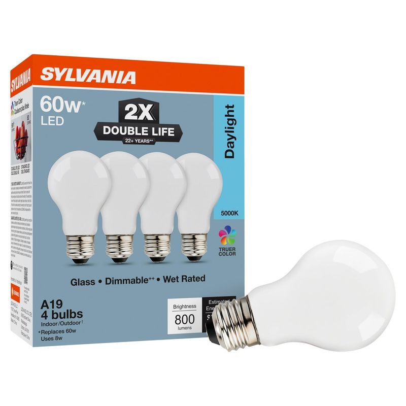 Sylvania Daylight LED 60W A19 Bulbs, 4 count