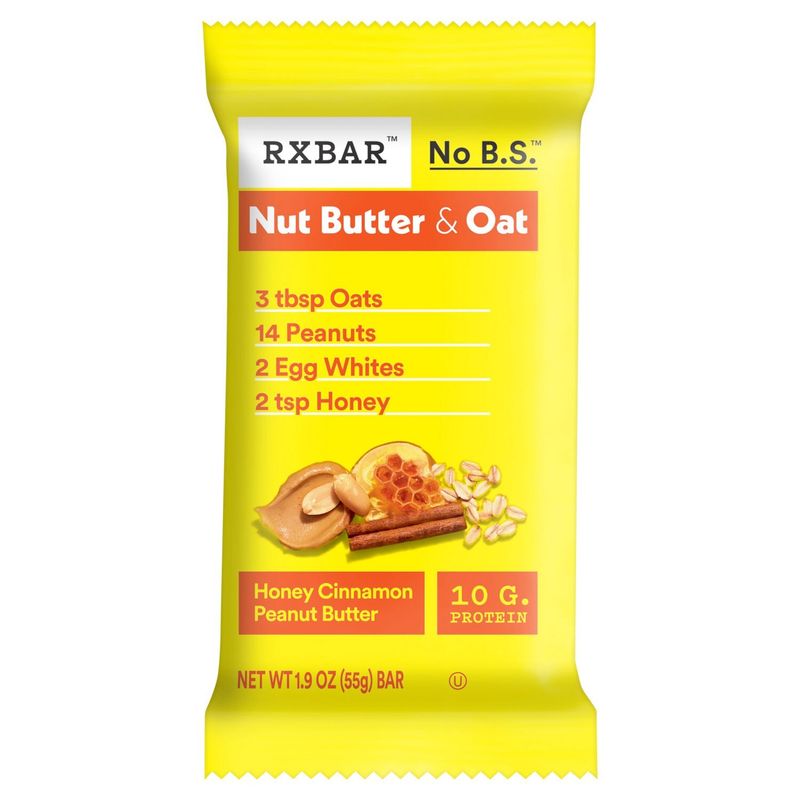 RXBAR No B.S. Nut Butter &amp; Oat Honey Cinnamon Peanut Butter Protein Bar, 1.9 oz