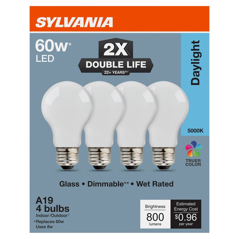 Sylvania Daylight LED 60W A19 Bulbs, 4 count