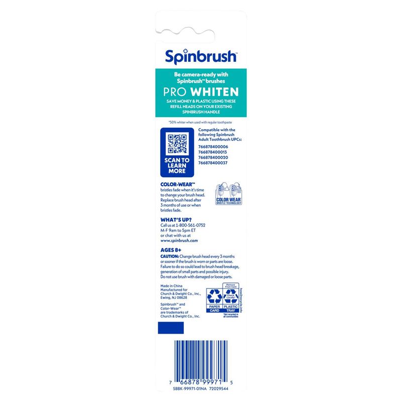 Spinbrush Soft Pro Whiten Replacement Brush Heads, 2 count