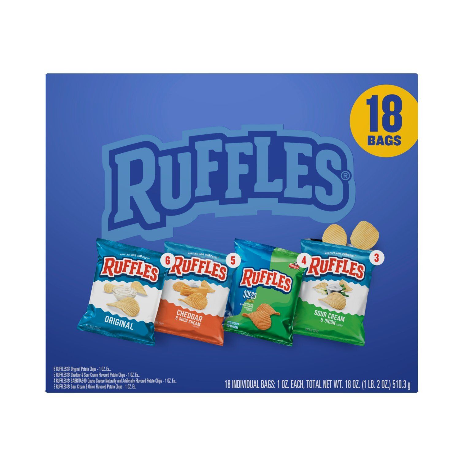 Ruffles Potato Chips Variety Pack, 1 Oz, 18 Count