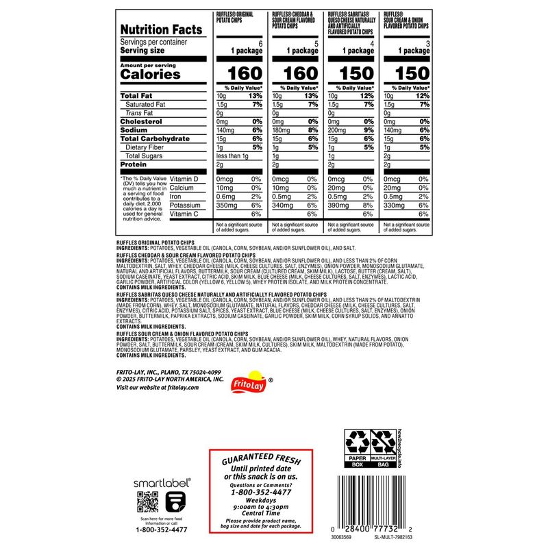 Ruffles Potato Chips Variety Pack, 1 Oz, 18 Count