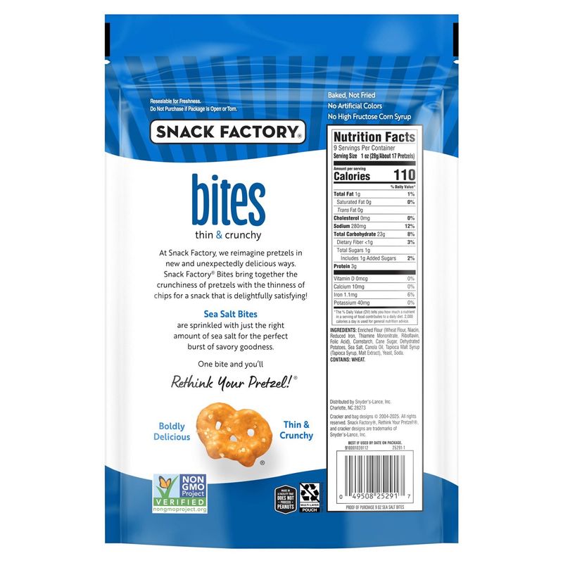 Snack Factory Bites Sea Salt Baked Pretzel Snacks, 9 oz